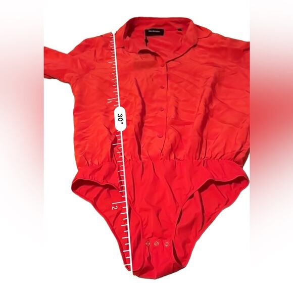The Kooples Wrap-Over Red Silk Long Sleeve Button Down Bodysuit Sz 2 (M) NEW - Picture 13 of 13
